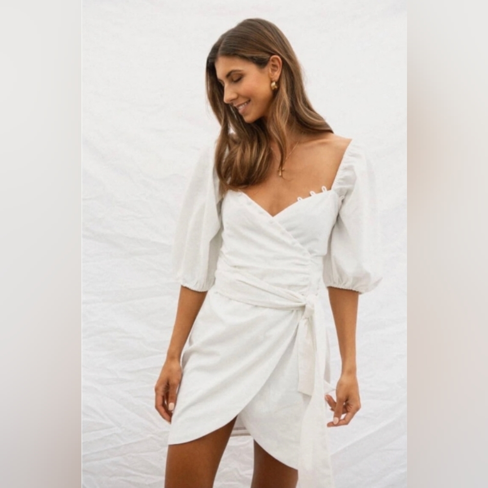 Sabo Skirt Dulce Wrap Dress BNWT size XS white linen cotton